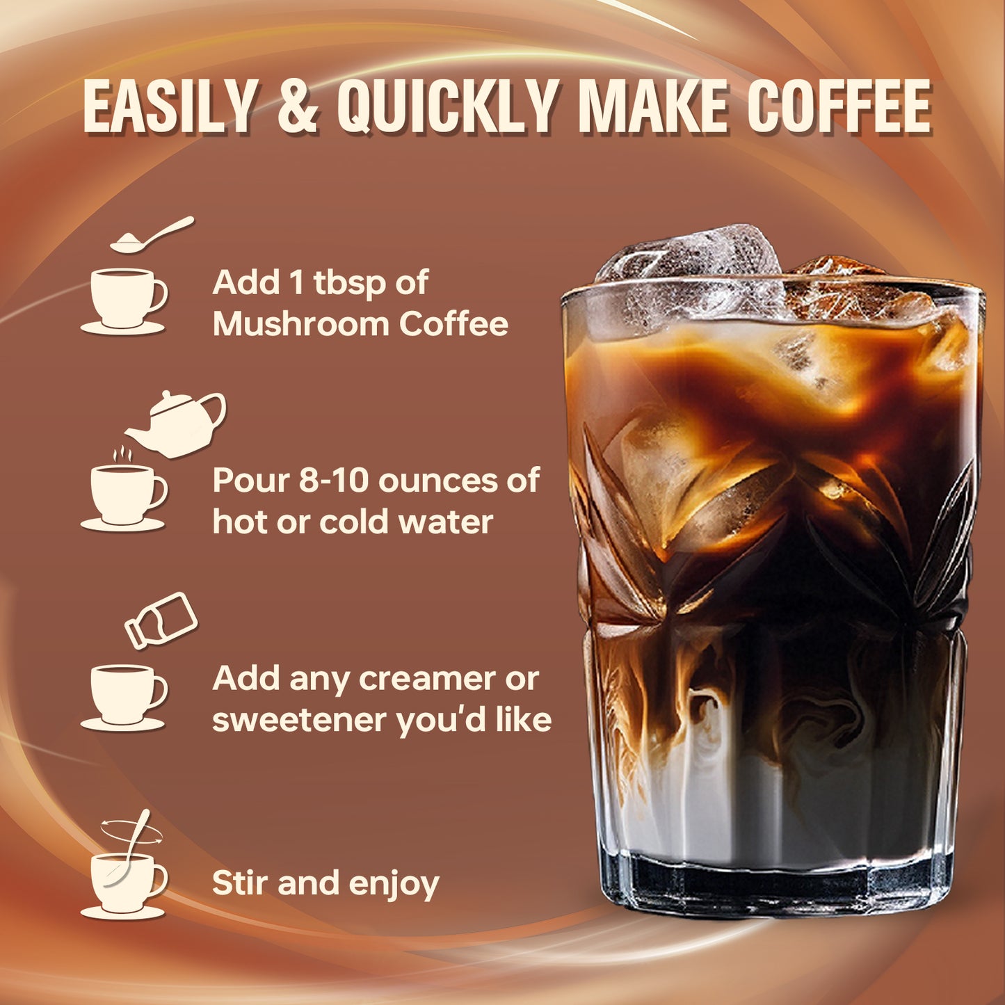 Bcuelov® Instant Mushroom Coffee for Energy & Focus – 6 Mushrooms + MCT