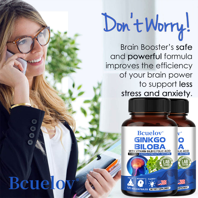 Bcuelov® Ginkgo Biloba 5000mg – Brain & Memory Support with B Vitamins | 30 / 60 / 120 Capsules