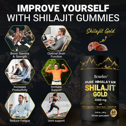 Bcuelov Himalayan Shilajit Gold Gummies with Ashwagandha & Black Musli – 60 Gummies