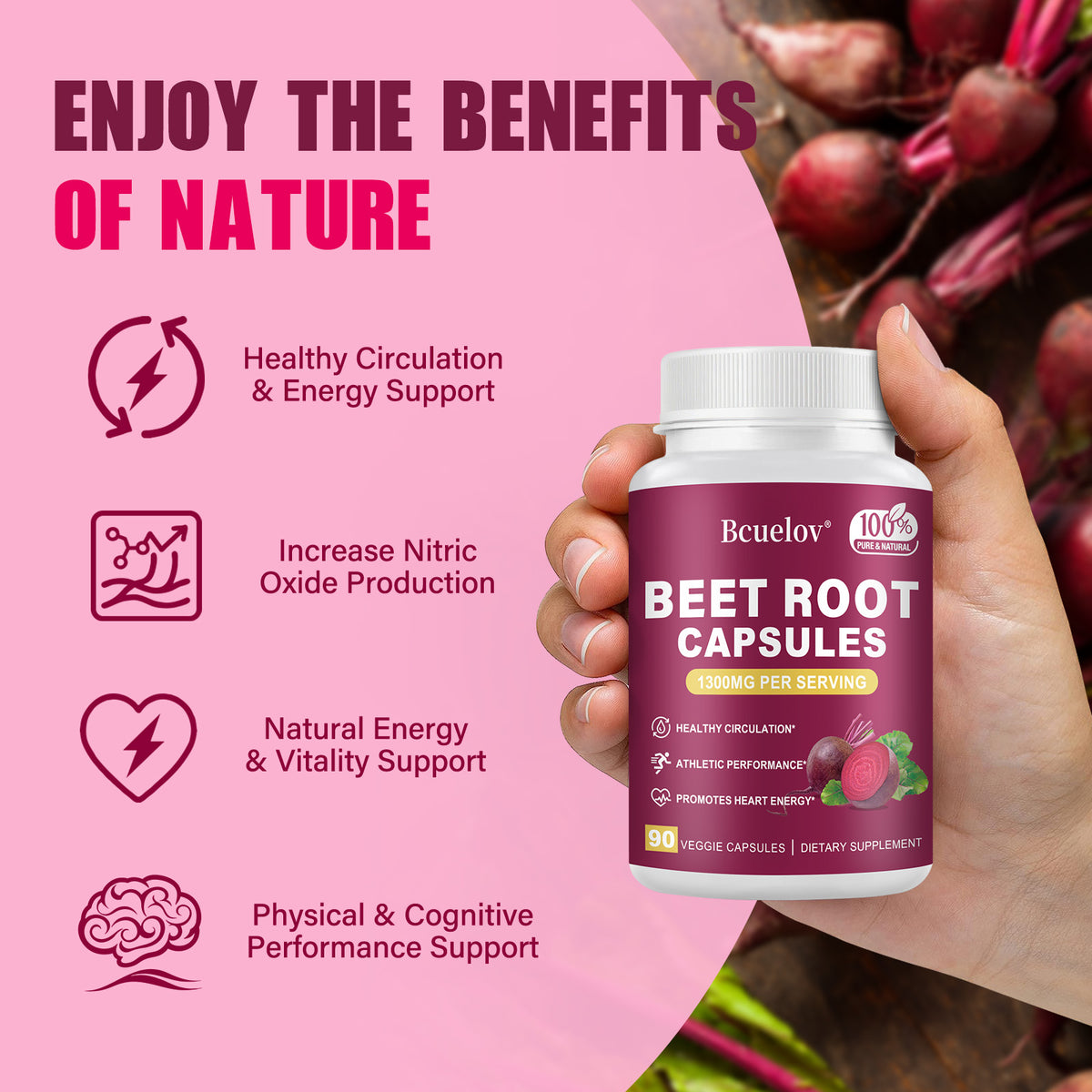 Bcuelov® Natural Beetroot Capsules – Boost Endurance & Support Healthy Blood Pressure