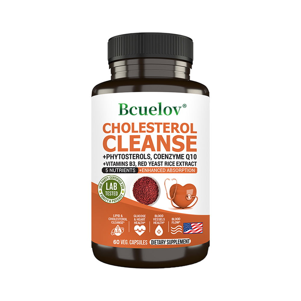 Bcuelov® Cholesterol Cleanse – Phytosterols, CoQ10 & Red Yeast Rice Extract for Heart Health Support | 30 / 60 / 120 Capsules