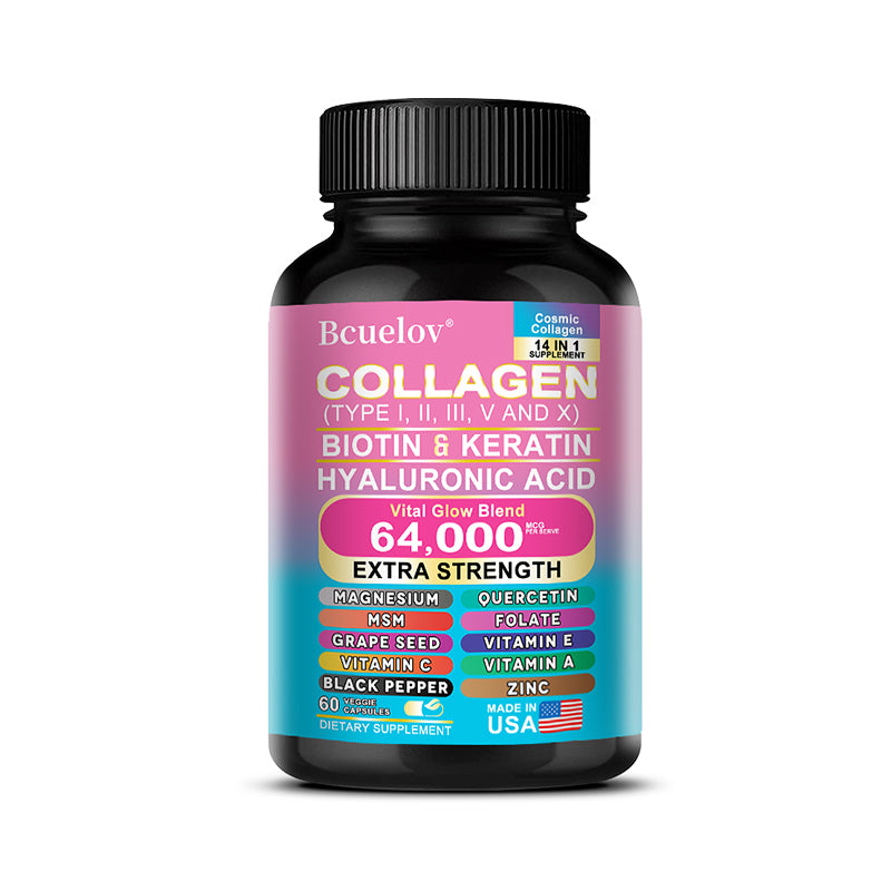 Bcuelov® Multi-Type Collagen – Biotin, Keratin & Hyaluronic Acid Support | 30 / 60 / 120 Capsules