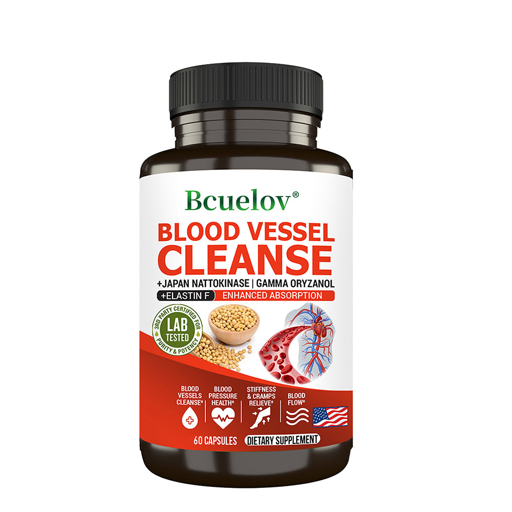 Bcuelov® Blood Vessel Cleanse – Nattokinase, Gamma Oryzanol & Elastin for Blood Vessel & Circulation Support | 30 / 60 / 120 Capsules
