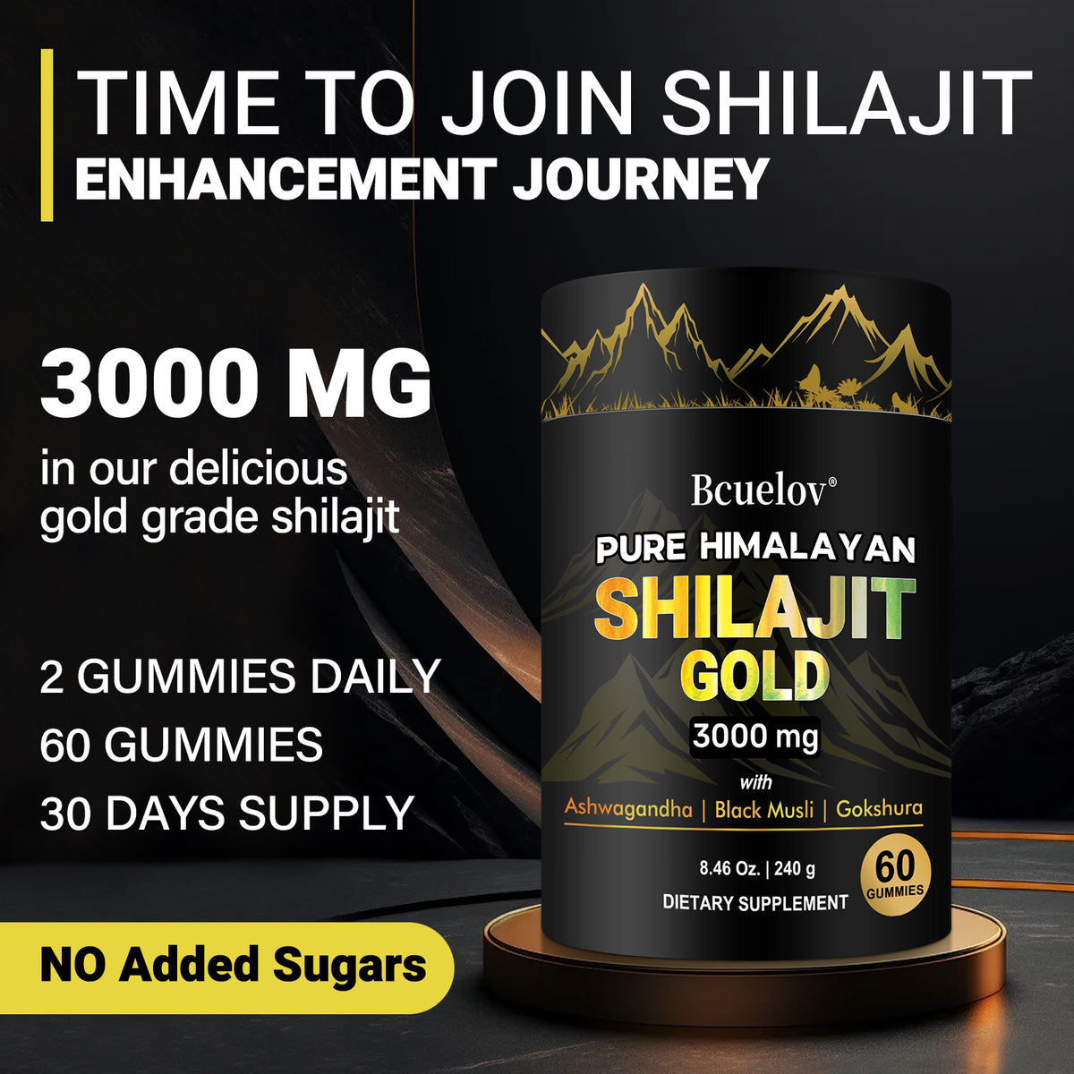 Bcuelov Himalayan Shilajit Gold Gummies with Ashwagandha & Black Musli – 60 Gummies