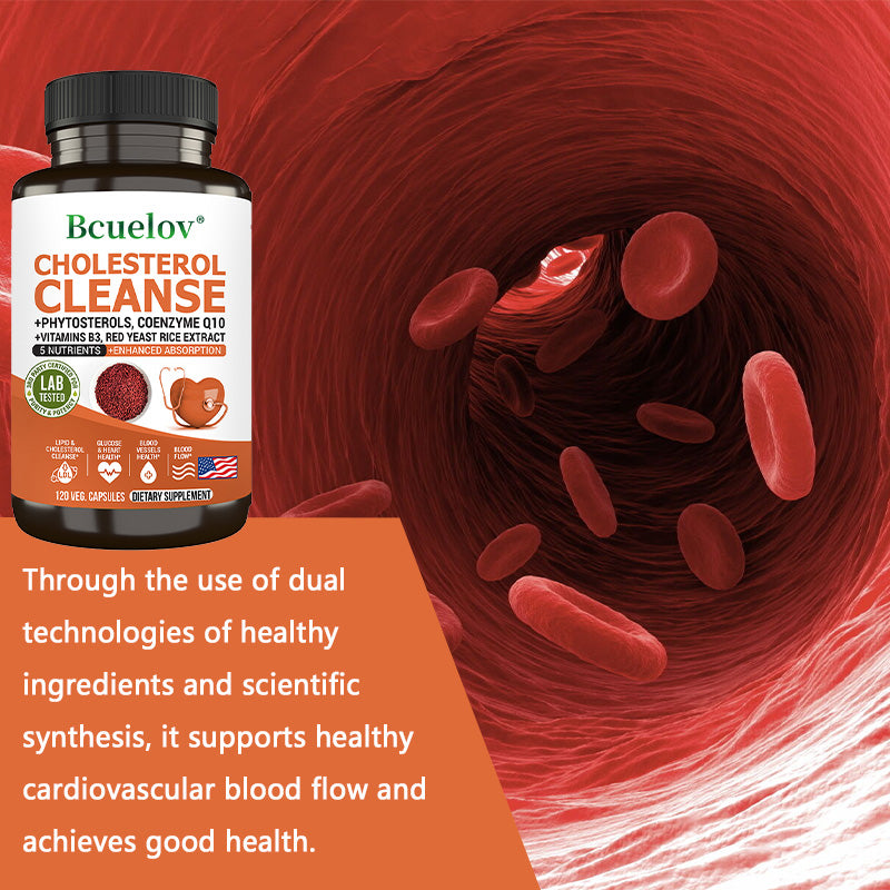 Bcuelov® Cholesterol Cleanse – Phytosterols, CoQ10 & Red Yeast Rice Extract for Heart Health Support | 30 / 60 / 120 Capsules