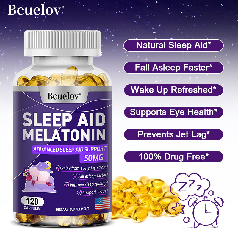 Bcuelov® Melatonin 50mg Sleep Aid – Advanced Sleep Support Capsules | 30 / 60 / 120 Capsules