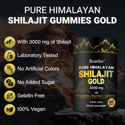 Bcuelov Himalayan Shilajit Gold Gummies with Ashwagandha & Black Musli – 60 Gummies