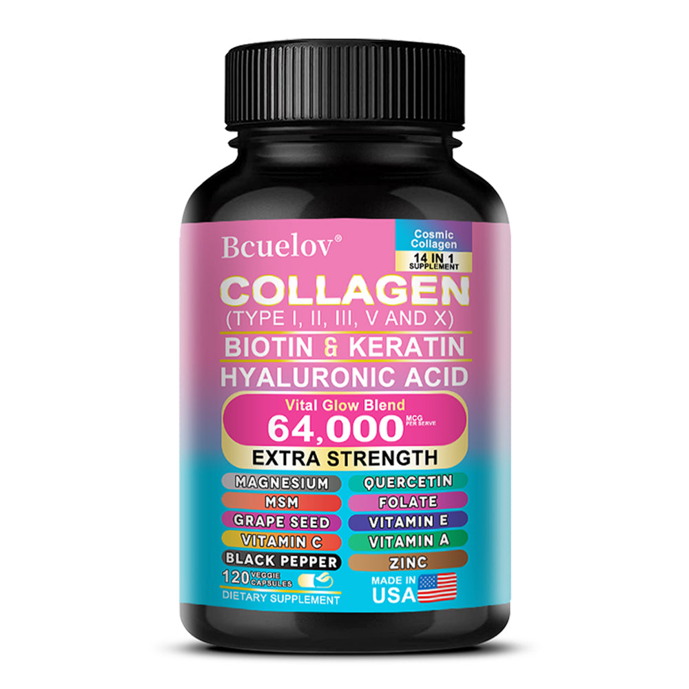 Bcuelov® Multi-Type Collagen – Biotin, Keratin & Hyaluronic Acid Support | 30 / 60 / 120 Capsules
