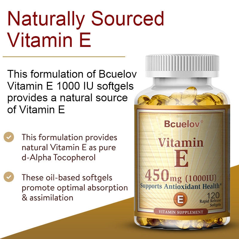 Bcuelov® Vitamin E 450 mg (1000 IU) Softgels – Antioxidant Support | 30/60/120 Count