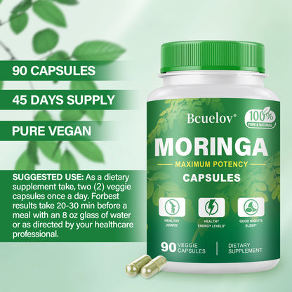 Bcuelov Moringa Capsules Natural Vitamins & Amino Acids for Energy Boost
