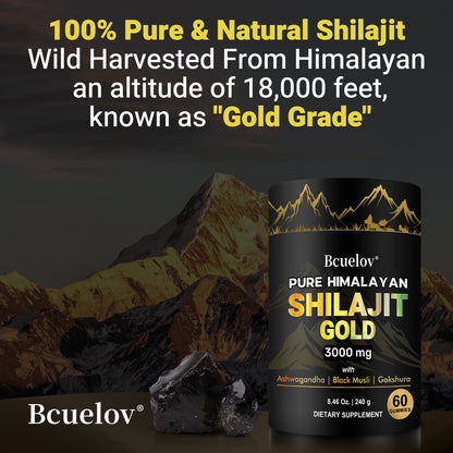 Bcuelov Himalayan Shilajit Gold Gummies with Ashwagandha & Black Musli – 60 Gummies
