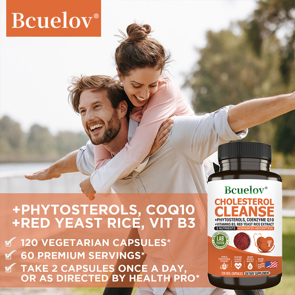 Bcuelov® Cholesterol Cleanse – Phytosterols, CoQ10 & Red Yeast Rice Extract for Heart Health Support | 30 / 60 / 120 Capsules