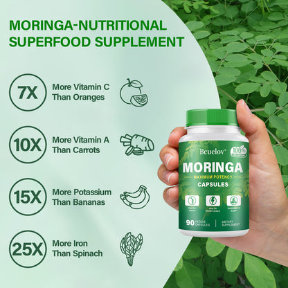 Bcuelov Moringa Capsules Natural Vitamins & Amino Acids for Energy Boost