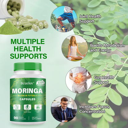Bcuelov Moringa Capsules Natural Vitamins & Amino Acids for Energy Boost