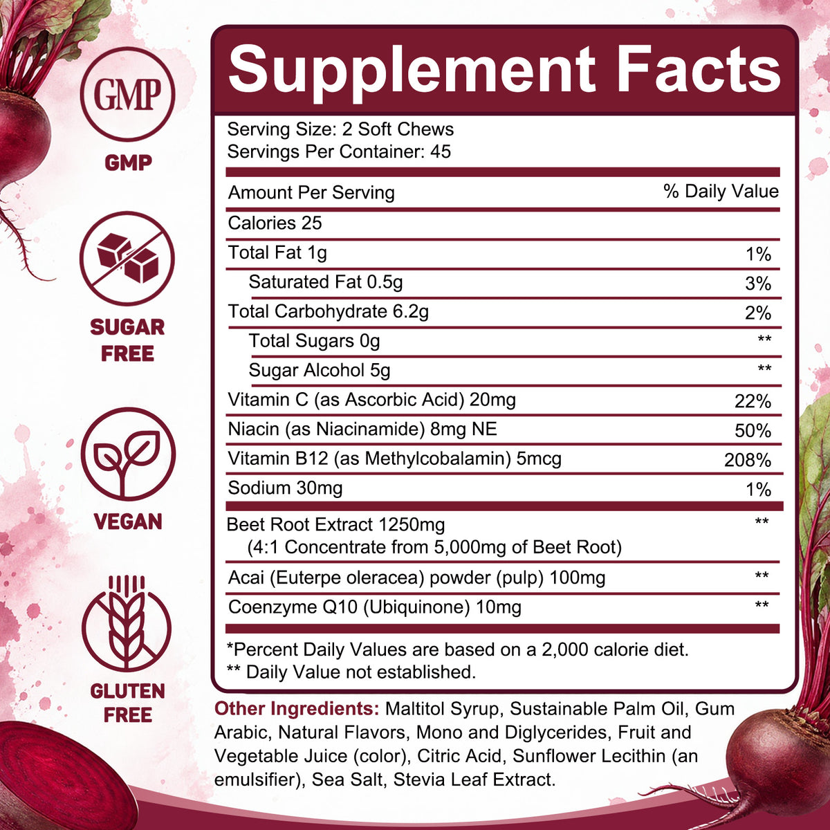 Bcuelov® Beet Root + CoQ10 Soft Chews | Daily Heart & Circulation Support | Mixed Berry Flavor | 90 Count