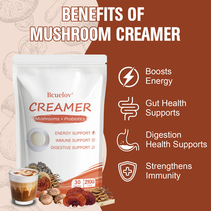 Bcuelov® Superfood Mushroom Creamer Powder – Energy, Focus & Digestion Support