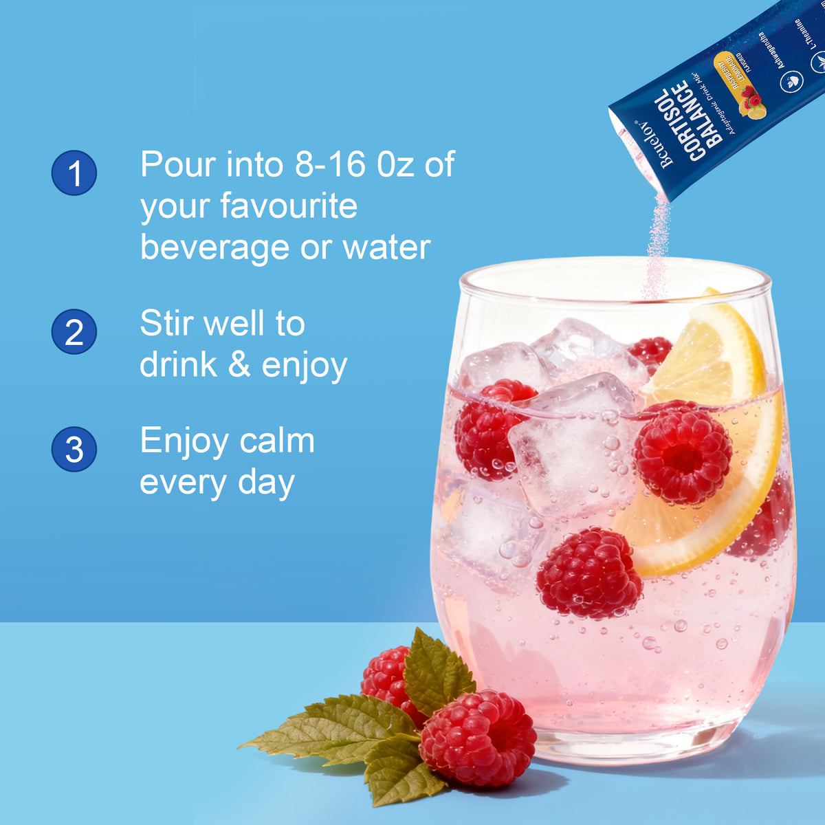 Bcuelov® On-the-Go Cortisol Drink – Raspberry Lemonade, 30 Ct, Sleep & Calm