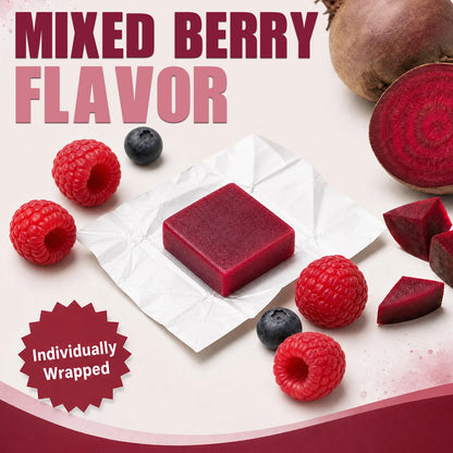 Bcuelov® Beet Root + CoQ10 Soft Chews | Daily Heart & Circulation Support | Mixed Berry Flavor | 90 Count