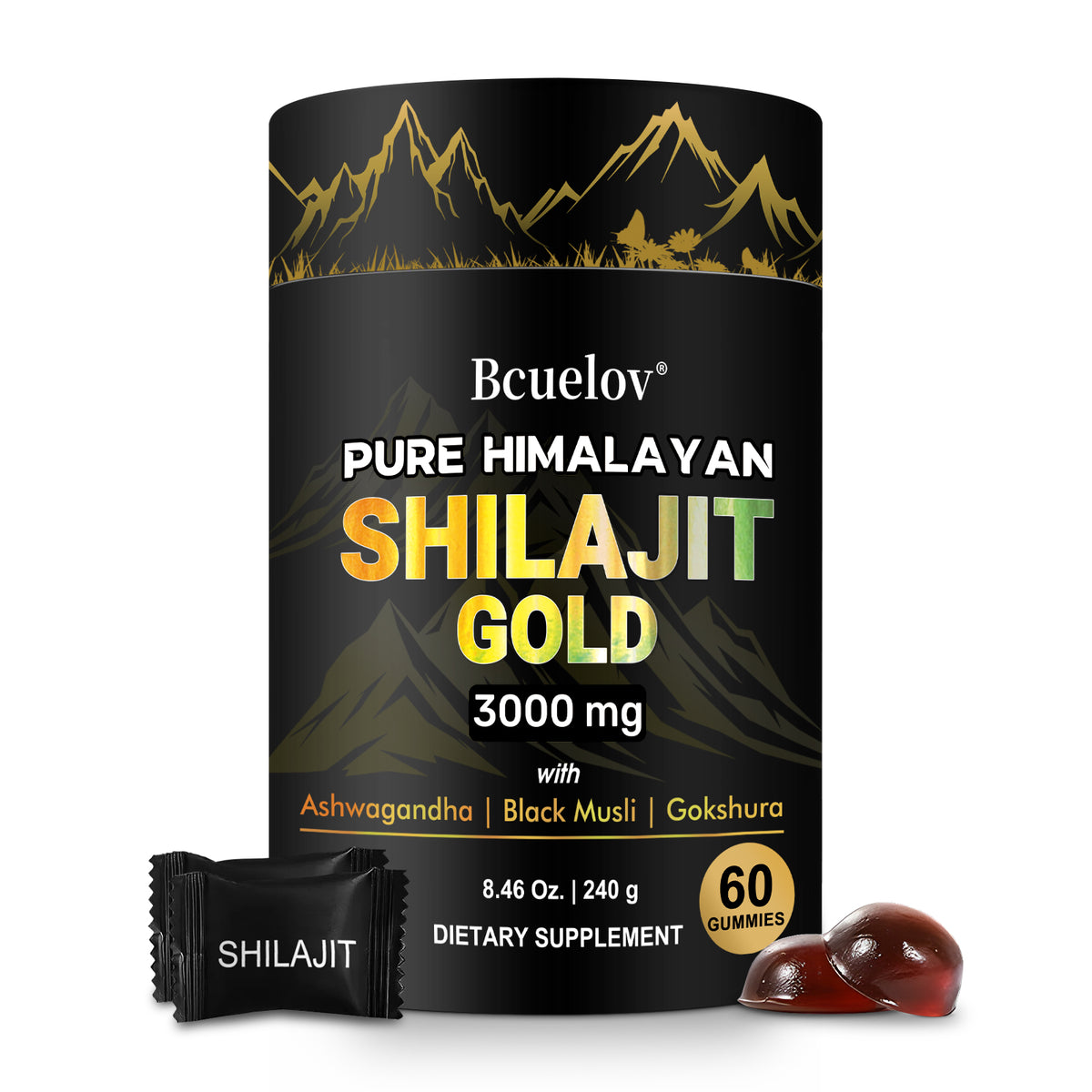 Bcuelov Himalayan Shilajit Gold Gummies with Ashwagandha & Black Musli – 60 Gummies