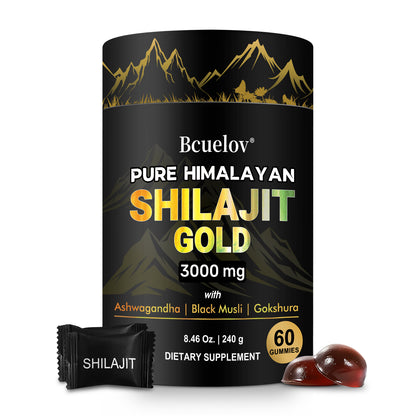 Bcuelov Himalayan Shilajit Gold Gummies with Ashwagandha & Black Musli – 60 Gummies
