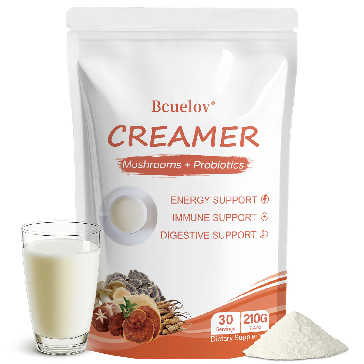 Bcuelov® Superfood Mushroom Creamer Powder – Energy, Focus & Digestion Support