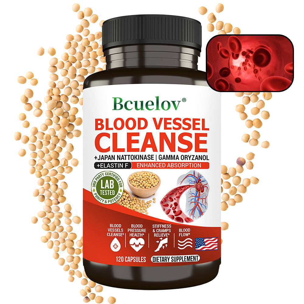 Bcuelov Nattokinase Complex | Supports Healthy Circulation & Cardiovascular Wellness | Gamma Oryzanol & Elastin Formula | 120 Capsules