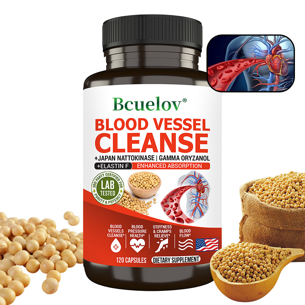 Bcuelov Nattokinase Complex | Supports Healthy Circulation & Cardiovascular Wellness | Gamma Oryzanol & Elastin Formula | 120 Capsules