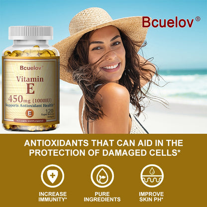 Bcuelov® Vitamin E 450 mg (1000 IU) Softgels – Antioxidant Support | 30/60/120 Count