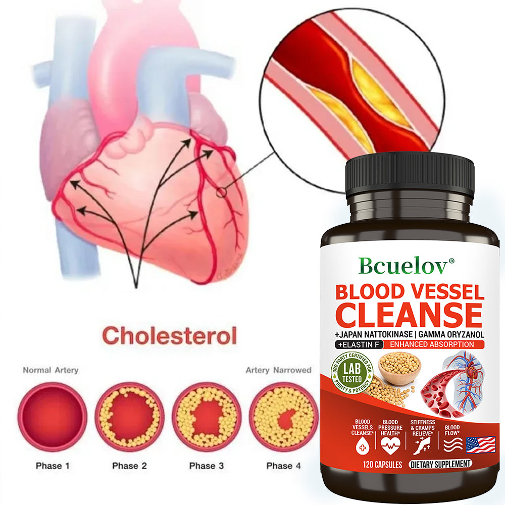 Bcuelov Nattokinase Complex | Supports Healthy Circulation & Cardiovascular Wellness | Gamma Oryzanol & Elastin Formula | 120 Capsules