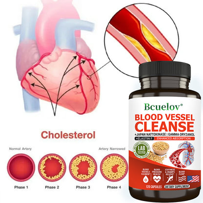 Bcuelov® Blood Vessel Cleanse – Nattokinase, Gamma Oryzanol & Elastin for Blood Vessel & Circulation Support | 30 / 60 / 120 Capsules
