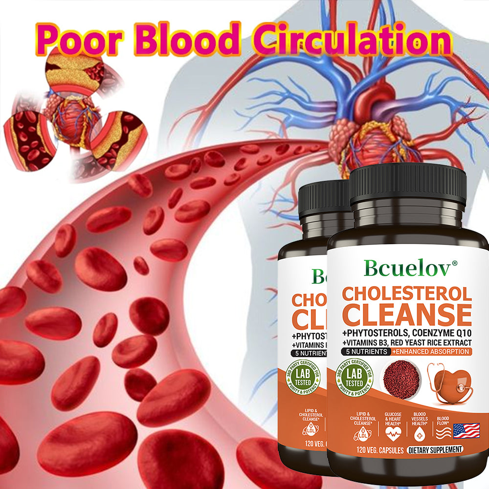 Bcuelov® Cholesterol Cleanse – Phytosterols, CoQ10 & Red Yeast Rice Extract for Heart Health Support | 30 / 60 / 120 Capsules