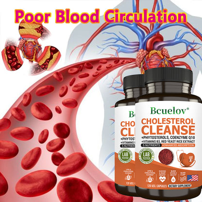 Bcuelov® Cholesterol Cleanse – Phytosterols, CoQ10 & Red Yeast Rice Extract for Heart Health Support | 30 / 60 / 120 Capsules