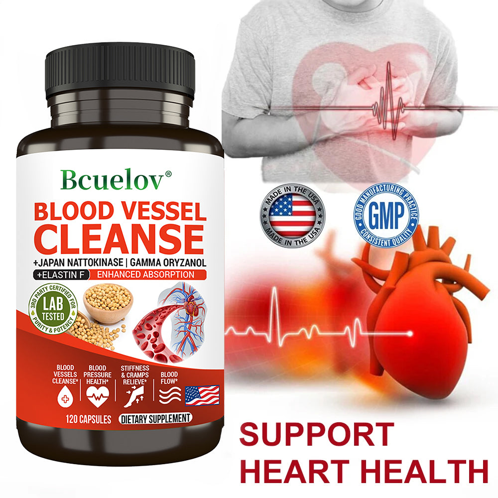 Bcuelov Nattokinase Complex | Supports Healthy Circulation & Cardiovascular Wellness | Gamma Oryzanol & Elastin Formula | 120 Capsules