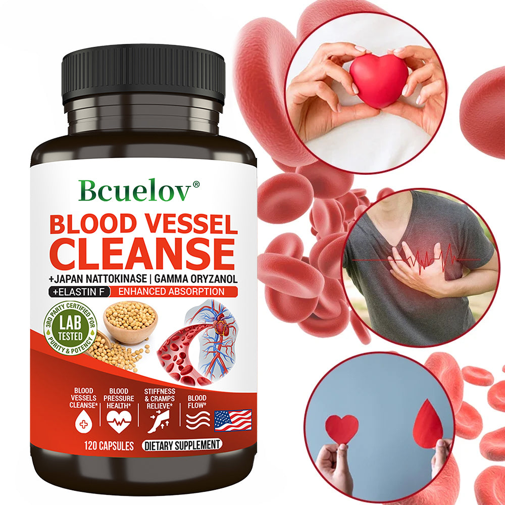 Bcuelov Nattokinase Complex | Supports Healthy Circulation & Cardiovascular Wellness | Gamma Oryzanol & Elastin Formula | 120 Capsules