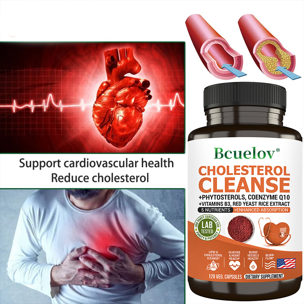 Bcuelov® Cholesterol Cleanse – Phytosterols, CoQ10 & Red Yeast Rice Extract for Heart Health Support | 30 / 60 / 120 Capsules