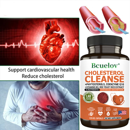 Bcuelov® Cholesterol Cleanse – Phytosterols, CoQ10 & Red Yeast Rice Extract for Heart Health Support | 30 / 60 / 120 Capsules