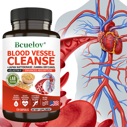 Bcuelov® Blood Vessel Cleanse – Nattokinase, Gamma Oryzanol & Elastin for Blood Vessel & Circulation Support | 30 / 60 / 120 Capsules