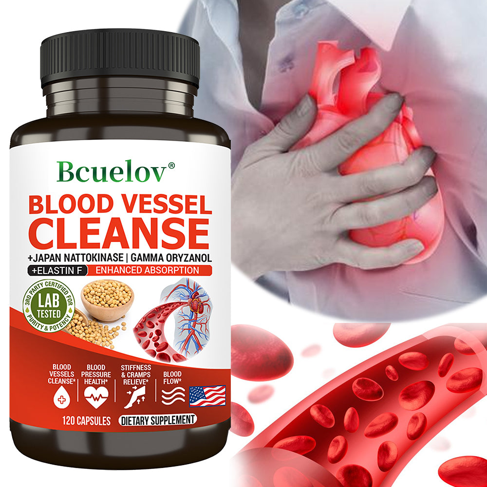 Bcuelov Nattokinase Complex | Supports Healthy Circulation & Cardiovascular Wellness | Gamma Oryzanol & Elastin Formula | 120 Capsules