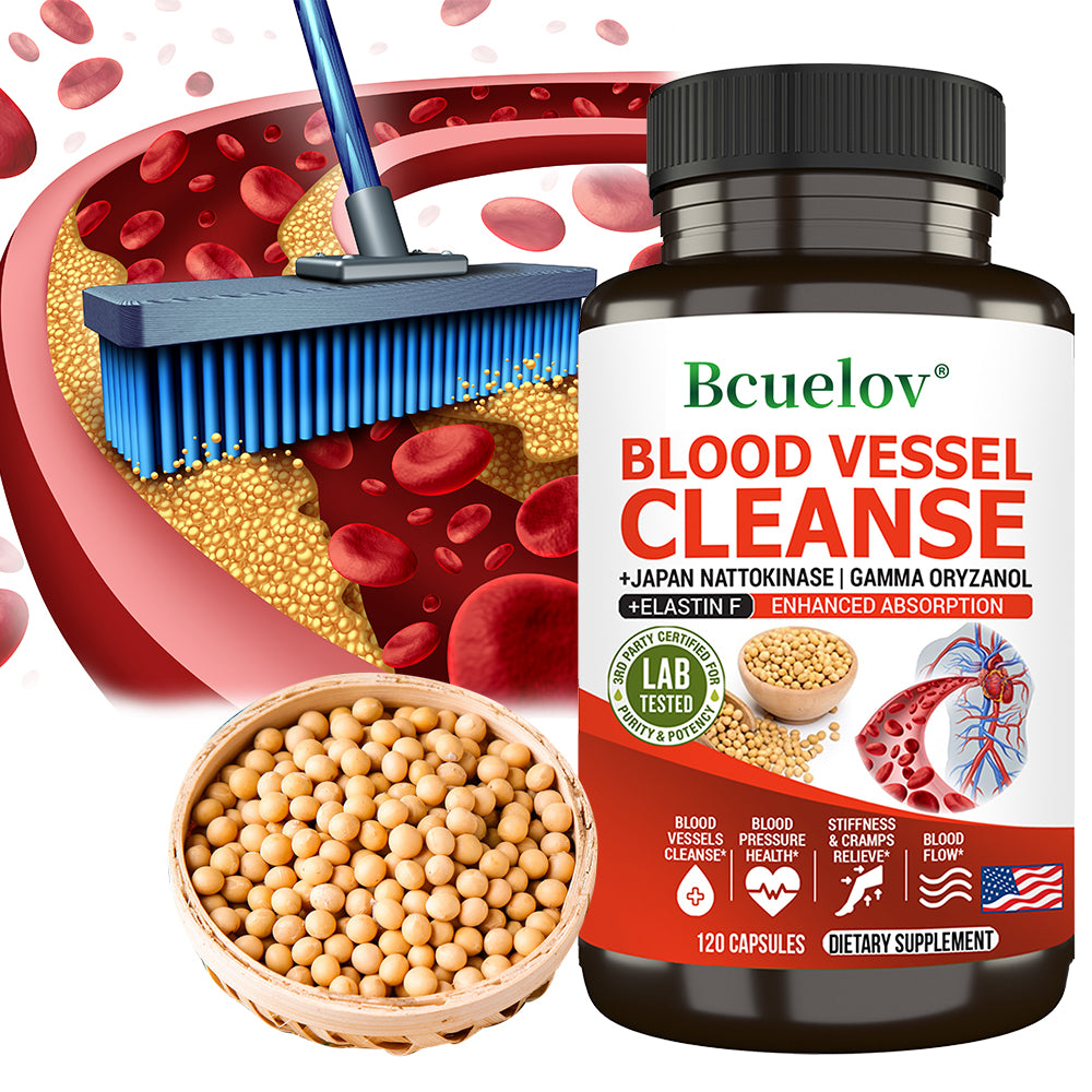 Bcuelov Nattokinase Complex | Supports Healthy Circulation & Cardiovascular Wellness | Gamma Oryzanol & Elastin Formula | 120 Capsules